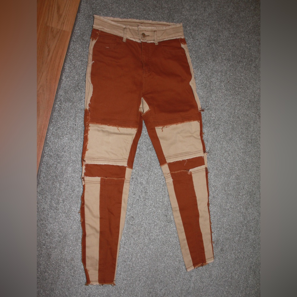 Brown and tan patchwork jeans